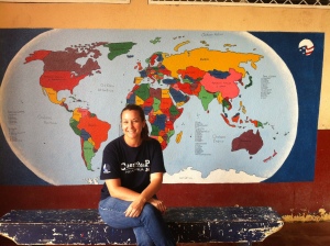 Me in front of the World Map I painted (with help) at the elementary school